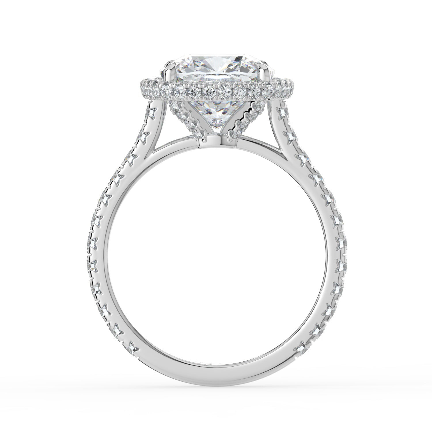 The Gemma Ring - Cushion Orbital Halo Cathedral with Pavé Band