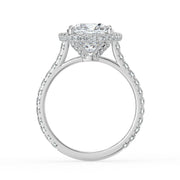 The Gemma Ring – Cushion Orbital Halo Cathedral with Pavé Band in 18K White Gold – The Jewel Concierge