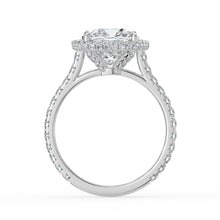 The Gemma Ring - Cushion Orbital Halo Cathedral with Pavé Band