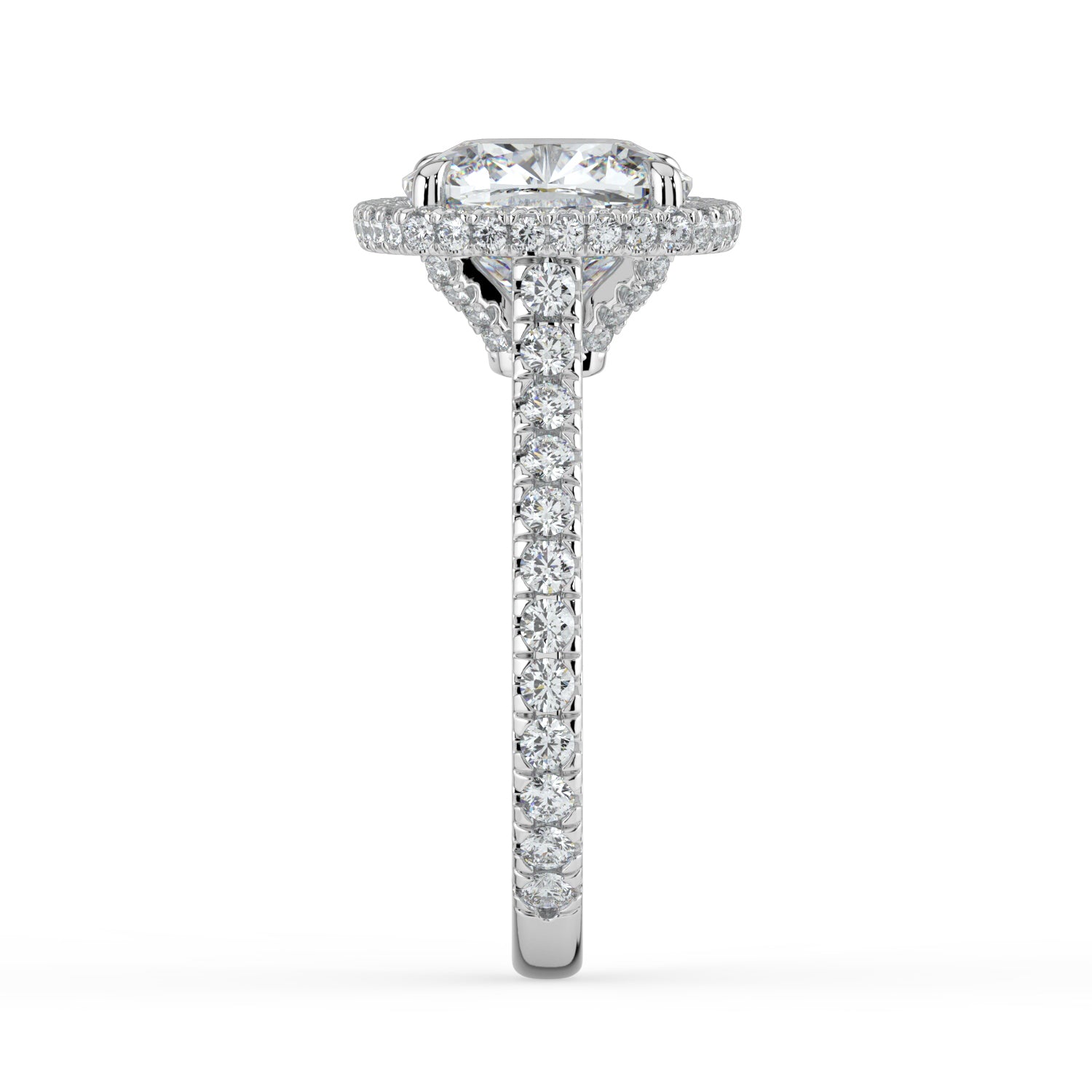 The Gemma Ring - Cushion Orbital Halo Cathedral with Pavé Band