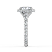 The Gemma Ring – Cushion Orbital Halo Cathedral with Pavé Band in 18K White Gold and Rose Gold – The Jewel Concierge
