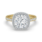 The Gemma Ring - Cushion Orbital Halo Cathedral with Pavé Band