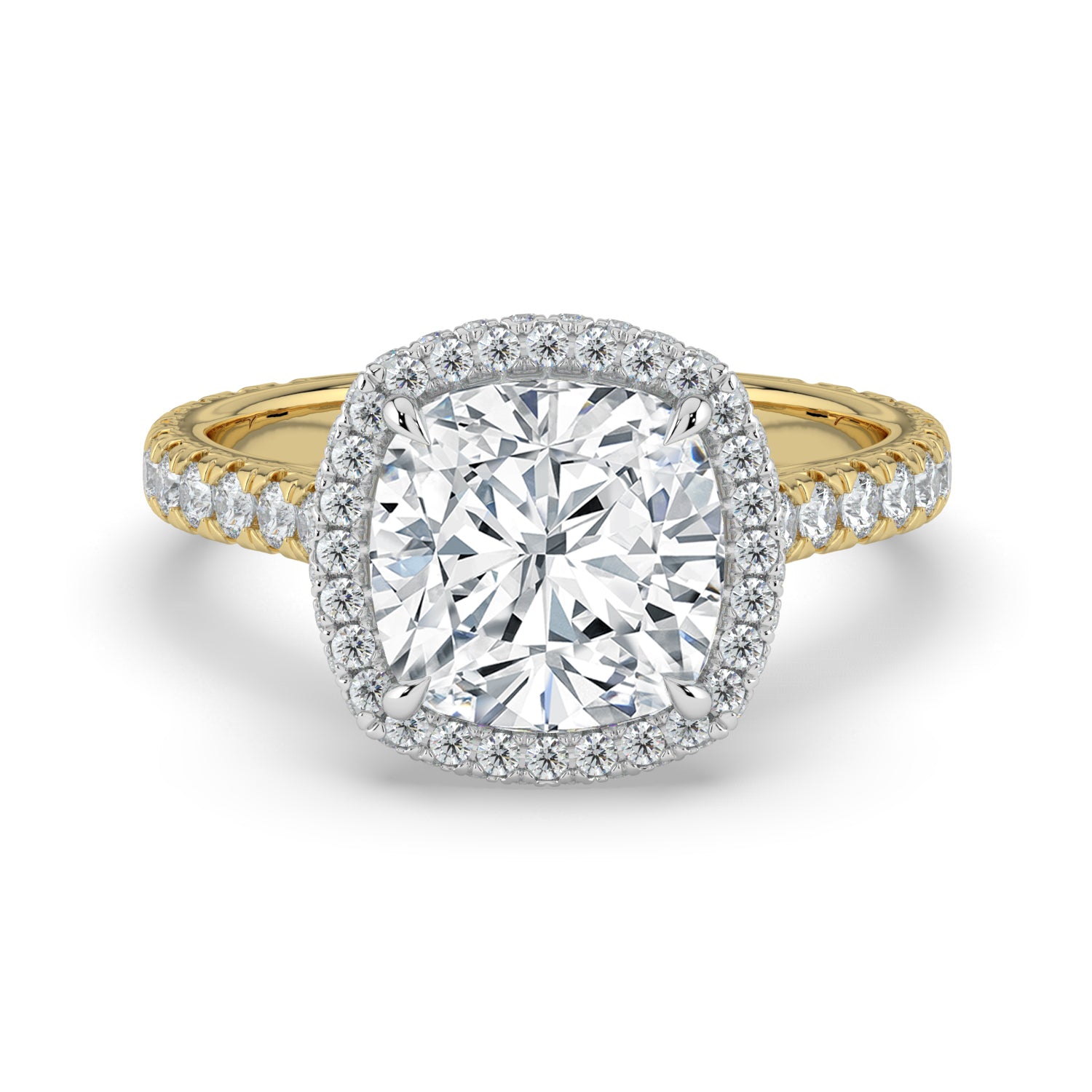 The Gemma Ring - Cushion Orbital Halo Cathedral with Pavé Band