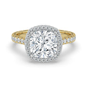 The Gemma Ring – Cushion Orbital Halo Cathedral with Pavé Band – The Jewel Concierge