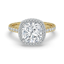 The Gemma Ring - Cushion Orbital Halo Cathedral with Pavé Band