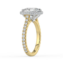 The Gemma Ring - Cushion Orbital Halo Cathedral with Pavé Band
