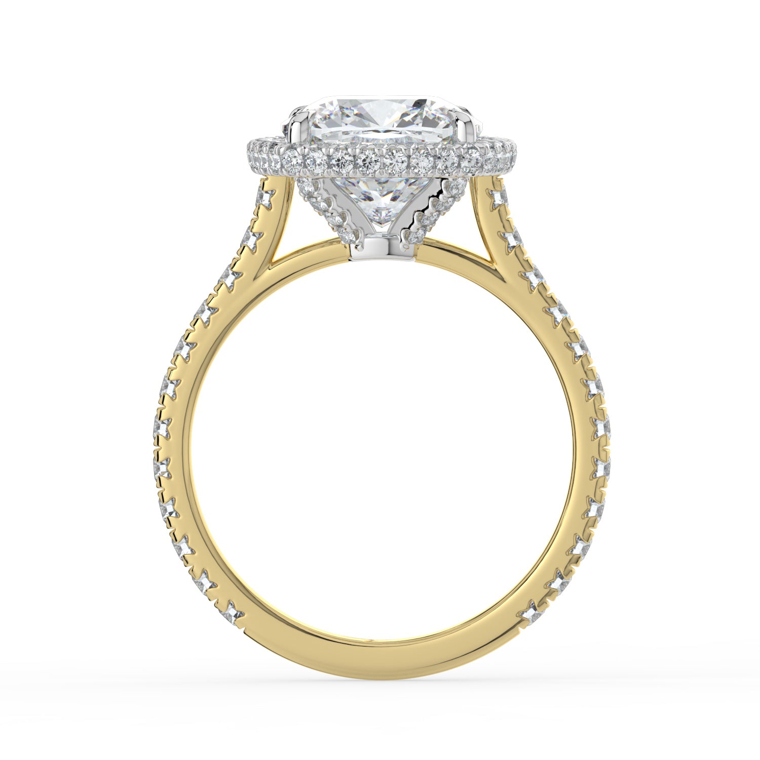 The Gemma Ring - Cushion Orbital Halo Cathedral with Pavé Band