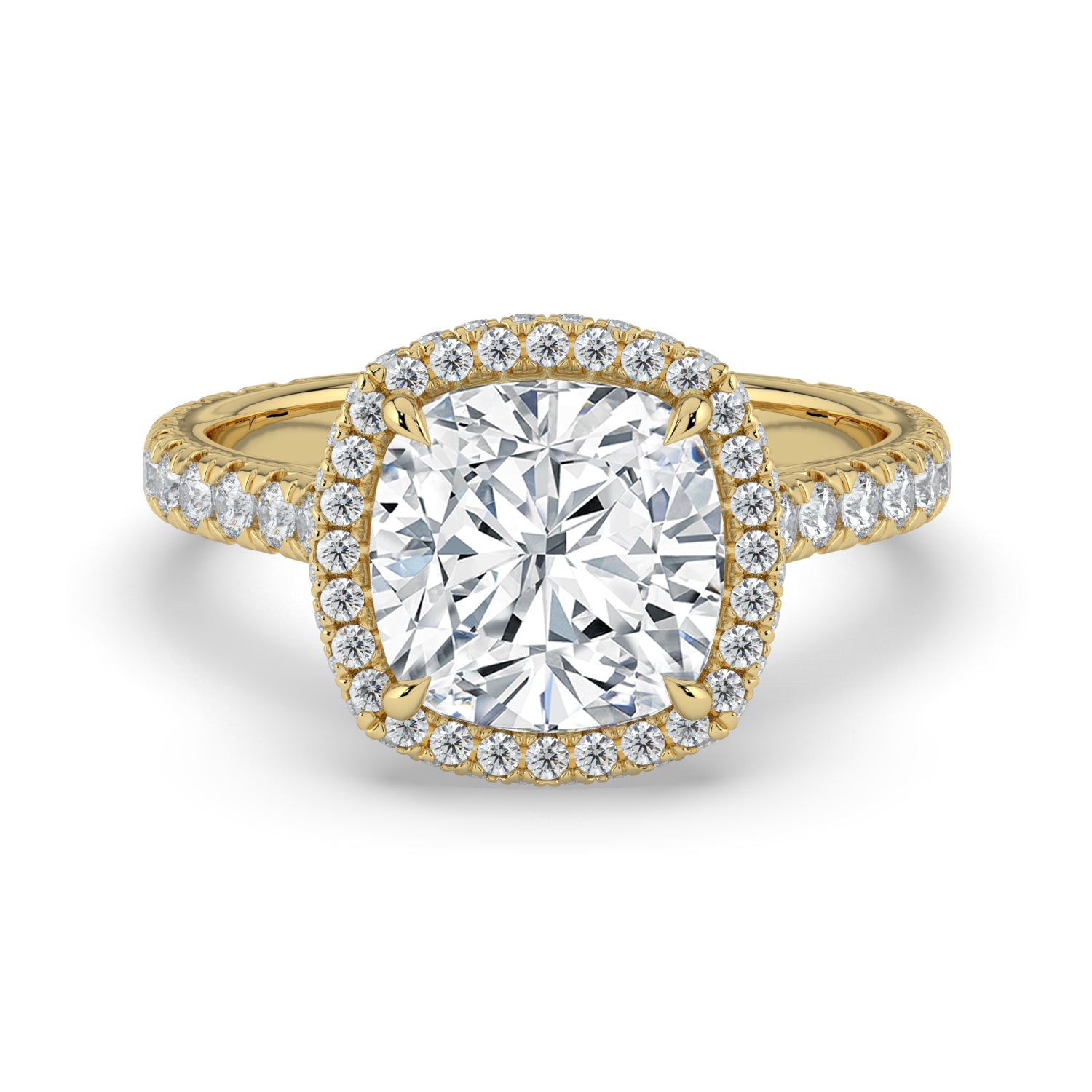 The Gemma Ring - Cushion Orbital Halo Cathedral with Pavé Band