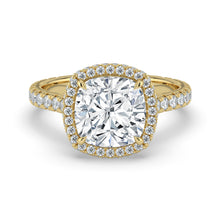 The Gemma Ring - Cushion Orbital Halo Cathedral with Pavé Band
