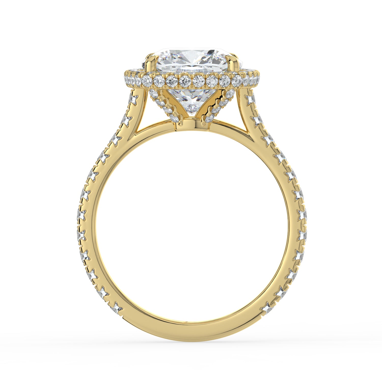 The Gemma Ring - Cushion Orbital Halo Cathedral with Pavé Band