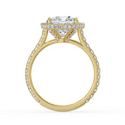 The Gemma Ring – Cushion Orbital Halo Cathedral with Pavé Band in 18K Yellow Gold – The Jewel Concierge