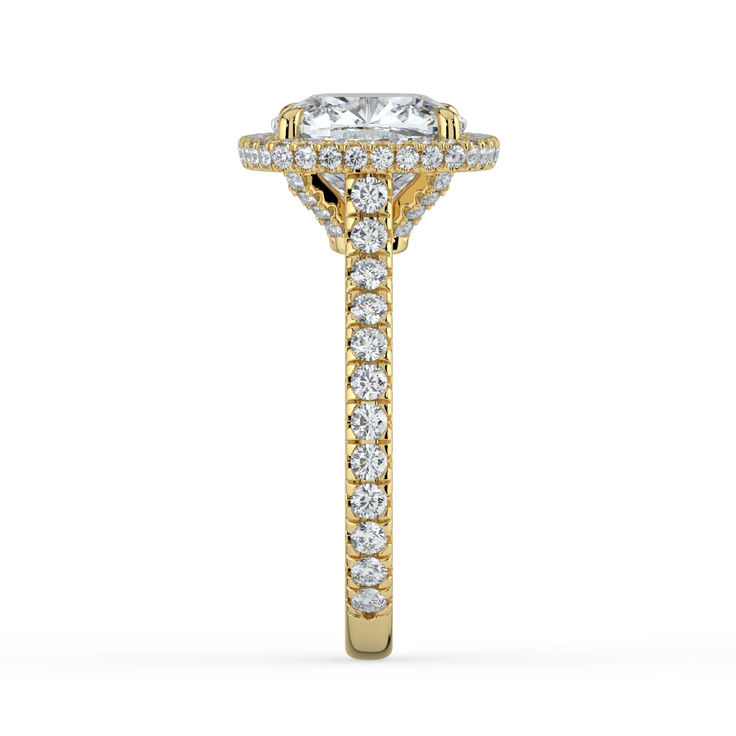 The Gemma Ring - Cushion Orbital Halo Cathedral with Pavé Band