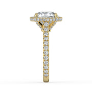 The Gemma Ring – Cushion Orbital Halo Cathedral with Pavé Band in 18K White Gold and Yellow Gold – The Jewel Concierge