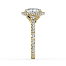 The Gemma Ring - Cushion Orbital Halo Cathedral with Pavé Band