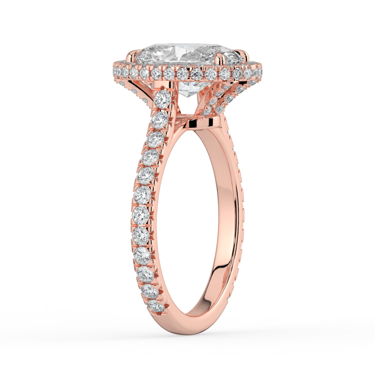 The Gemma Ring - Oval Orbital Halo Cathedral with Pavé Band