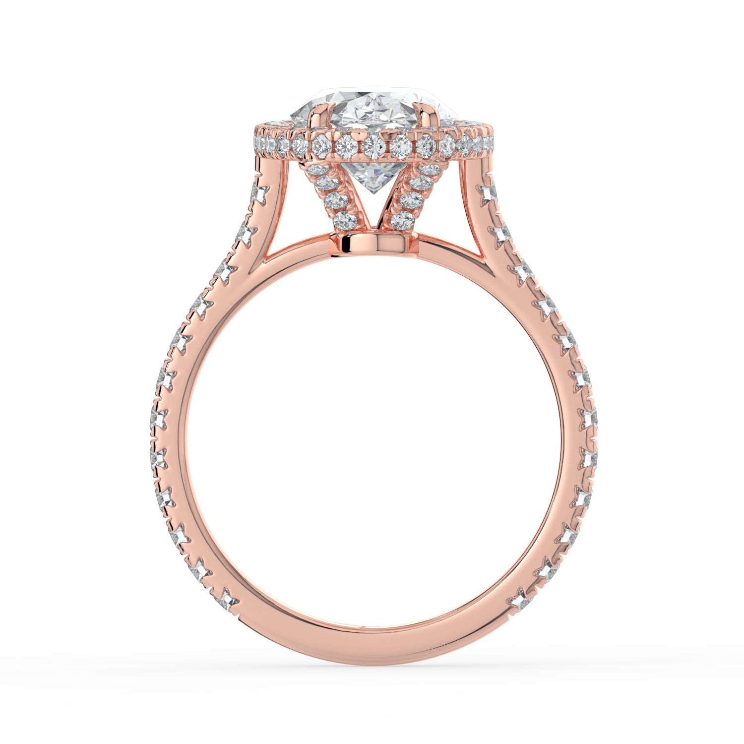 The Gemma Ring - Oval Orbital Halo Cathedral with Pavé Band