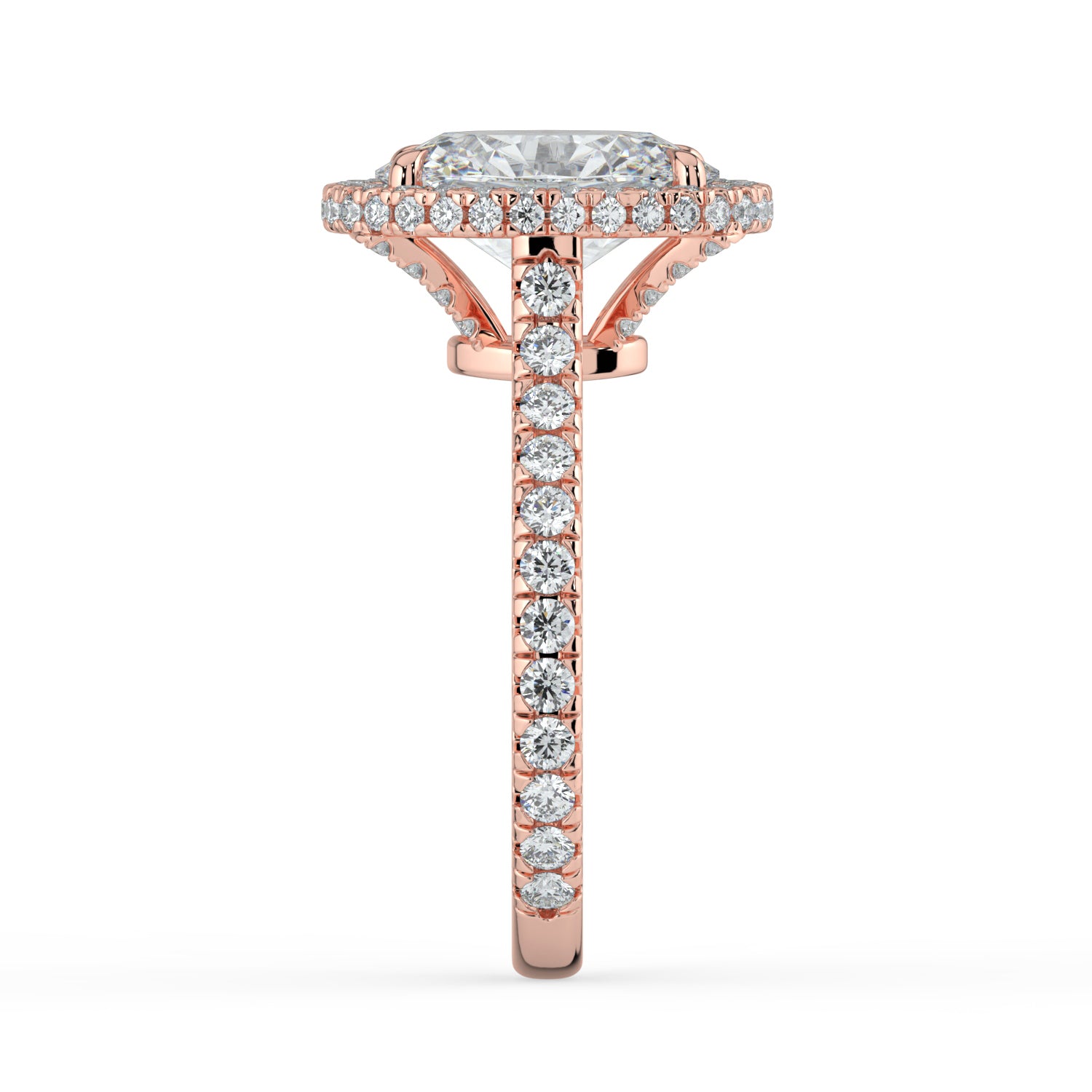 The Gemma Ring - Oval Orbital Halo Cathedral with Pavé Band