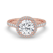 The Gemma Ring — Round Orbital Halo Cathedral with Pavé Band Lab-Grown Diamond Engagement Ring in Rose Gold | The Jewel Concierge