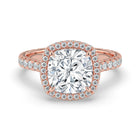 The Gemma Ring - Cushion Orbital Halo Cathedral with Pavé Band