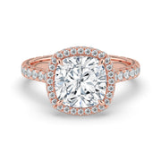 The Gemma Ring – Cushion Orbital Halo Cathedral with Pavé Band – The Jewel Concierge