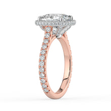 The Gemma Ring - Cushion Orbital Halo Cathedral with Pavé Band