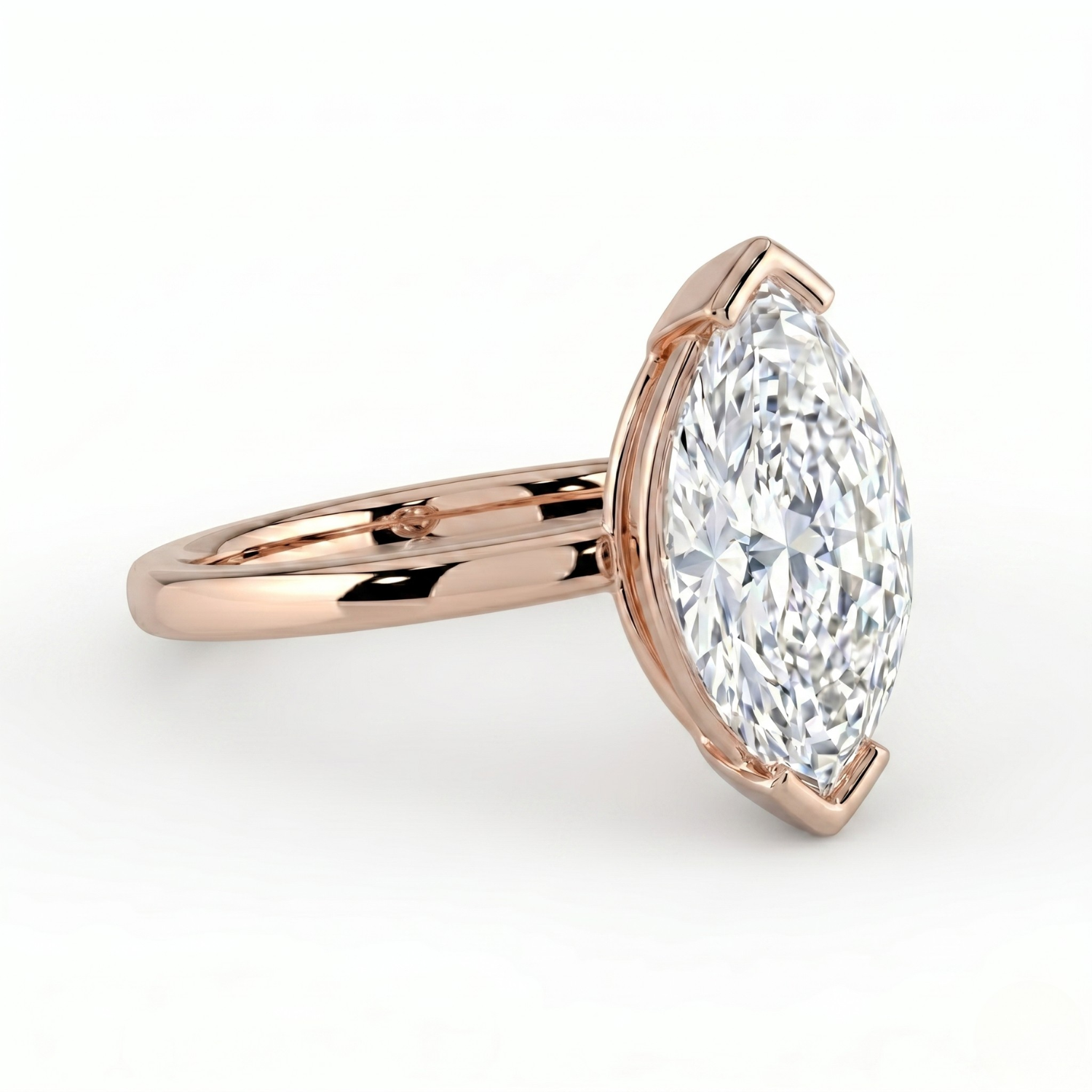 The Celine Ring – Marquise Half Bezel Solitaire in 18K White Gold – The Jewel Concierge