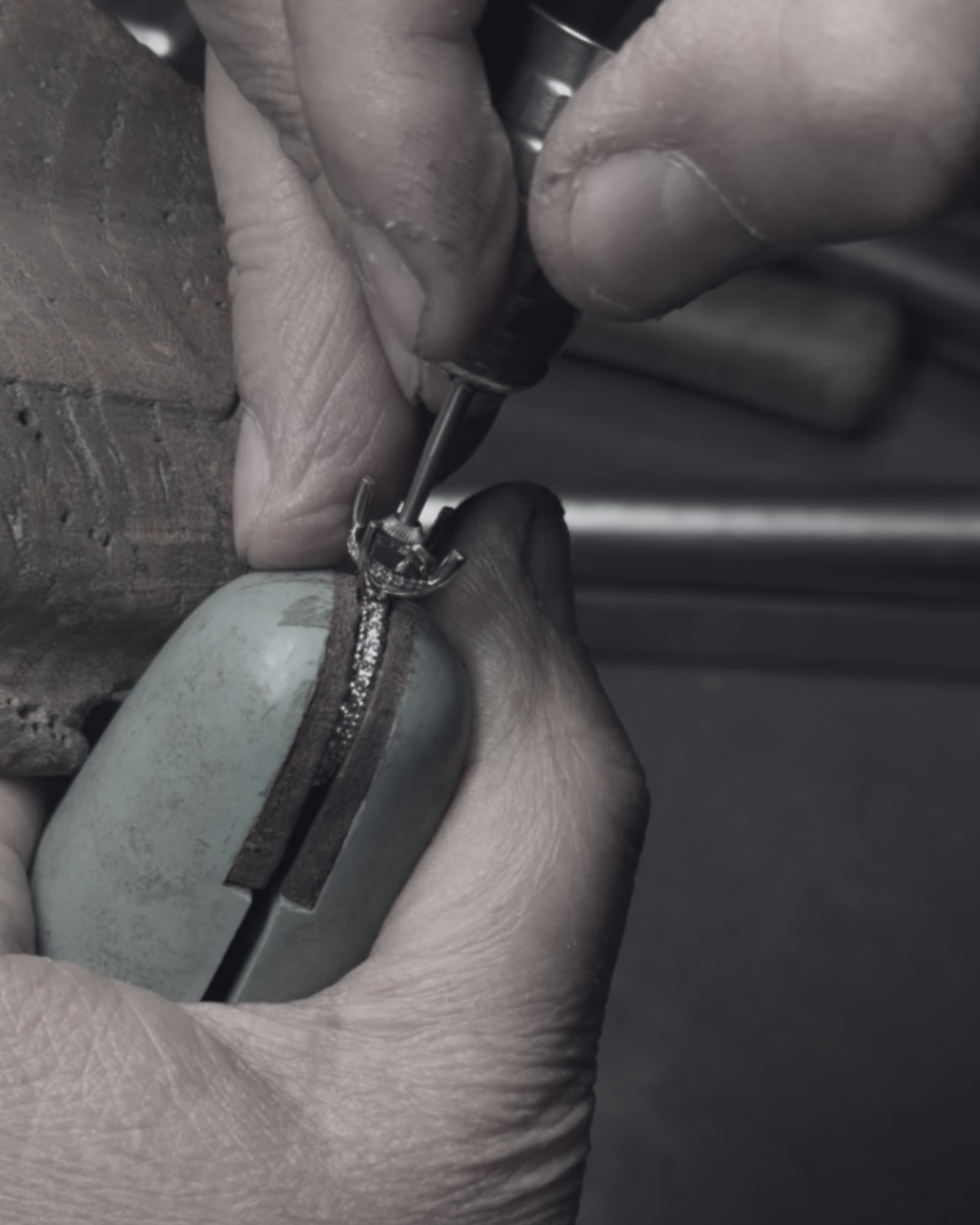 Close-up of a jeweller working on a lab grown diamond ring - The Jewel Concierge


