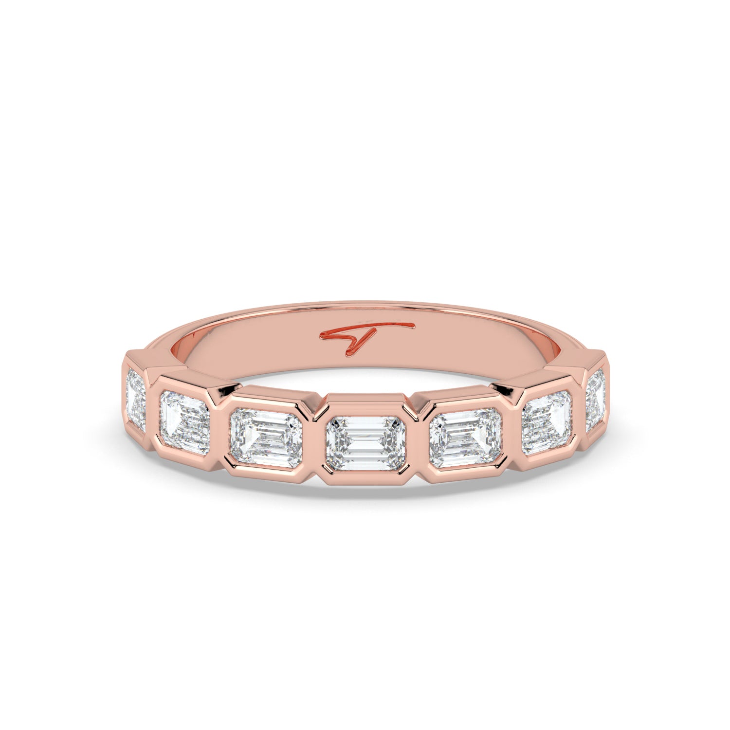 The Sara Ring - East West Emerald Bezel Set Half Eternity Band