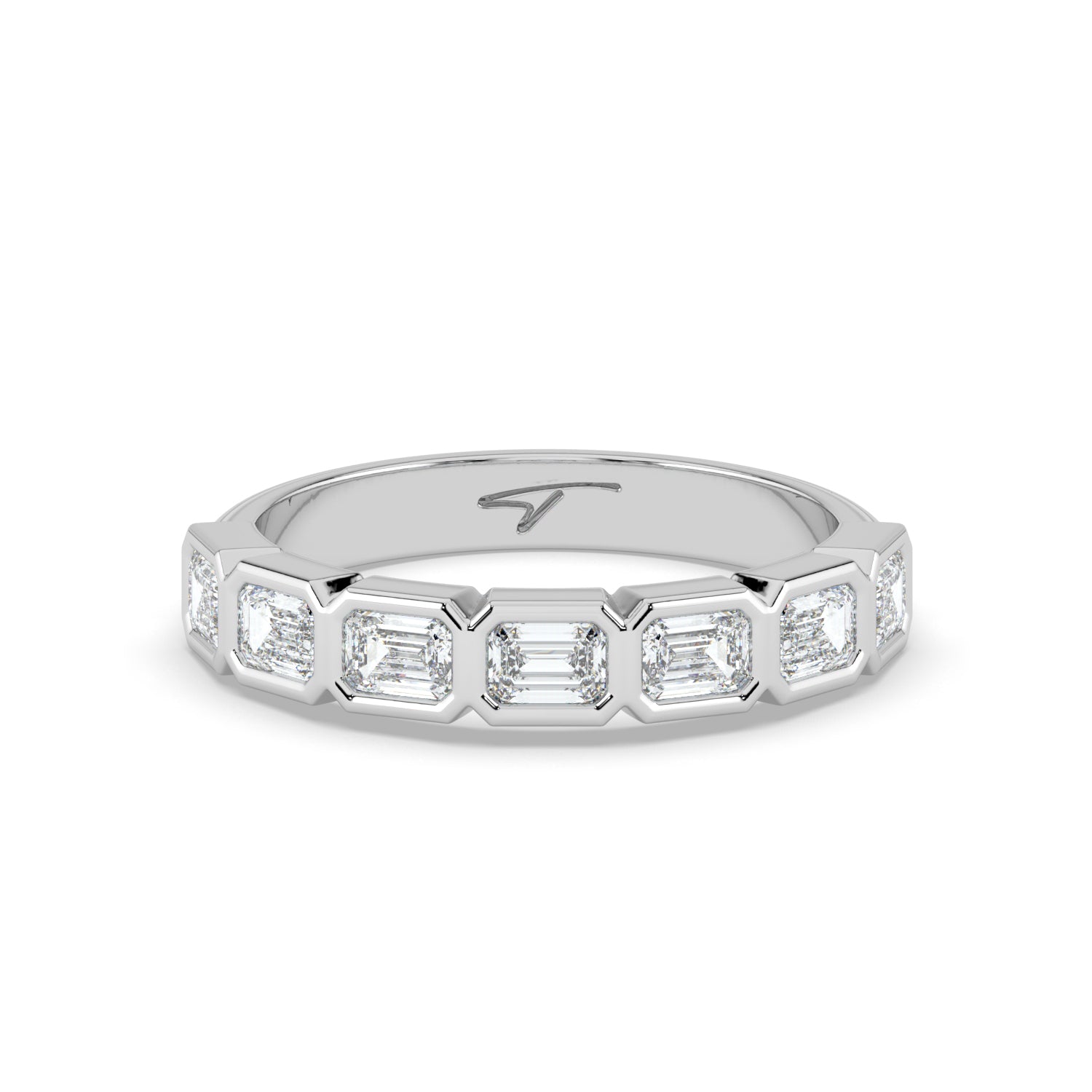 The Sara Ring - East West Emerald Bezel Set Half Eternity Band