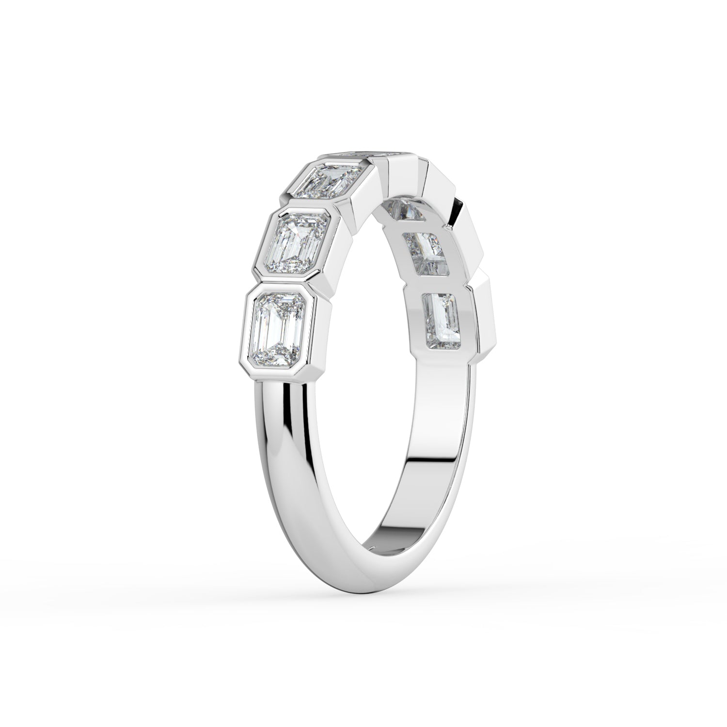 The Sara Ring - East West Emerald Bezel Set Half Eternity Band