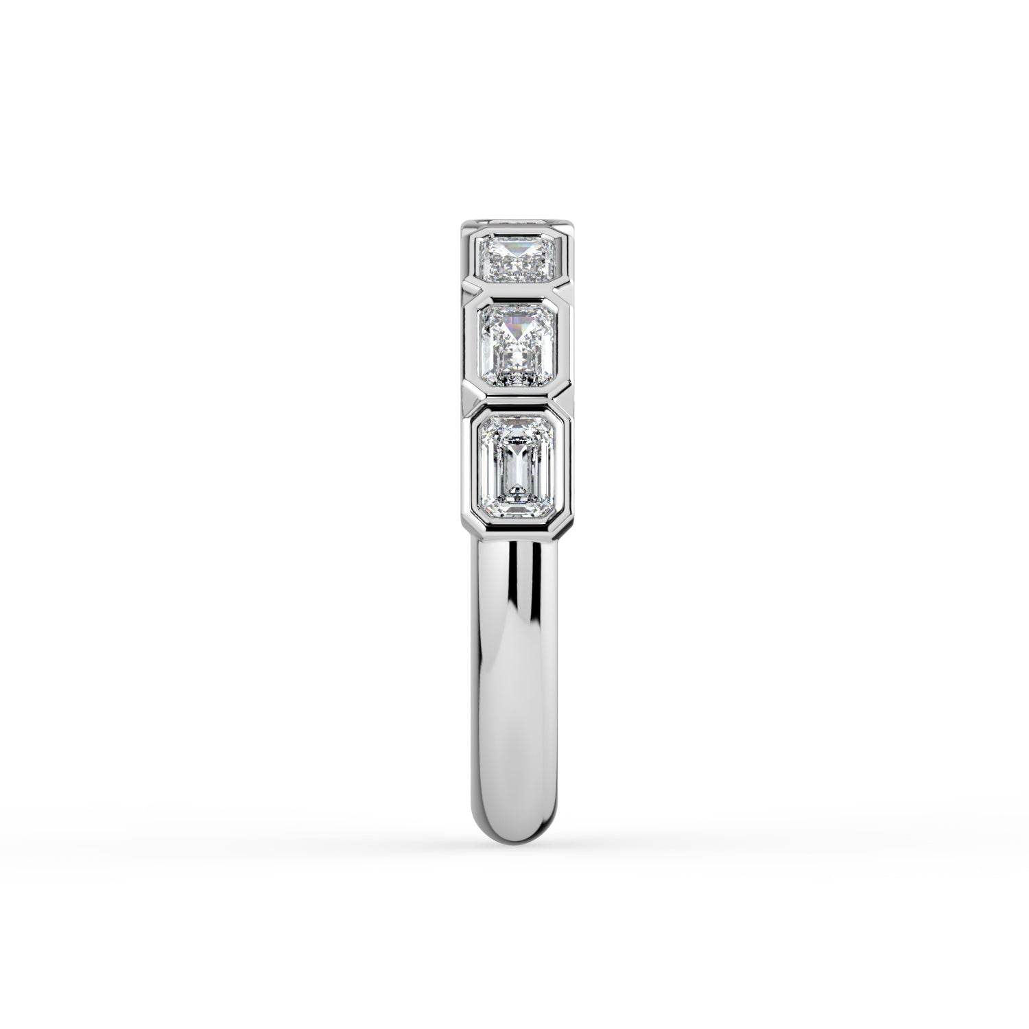 The Sara Ring - East West Emerald Bezel Set Half Eternity Band