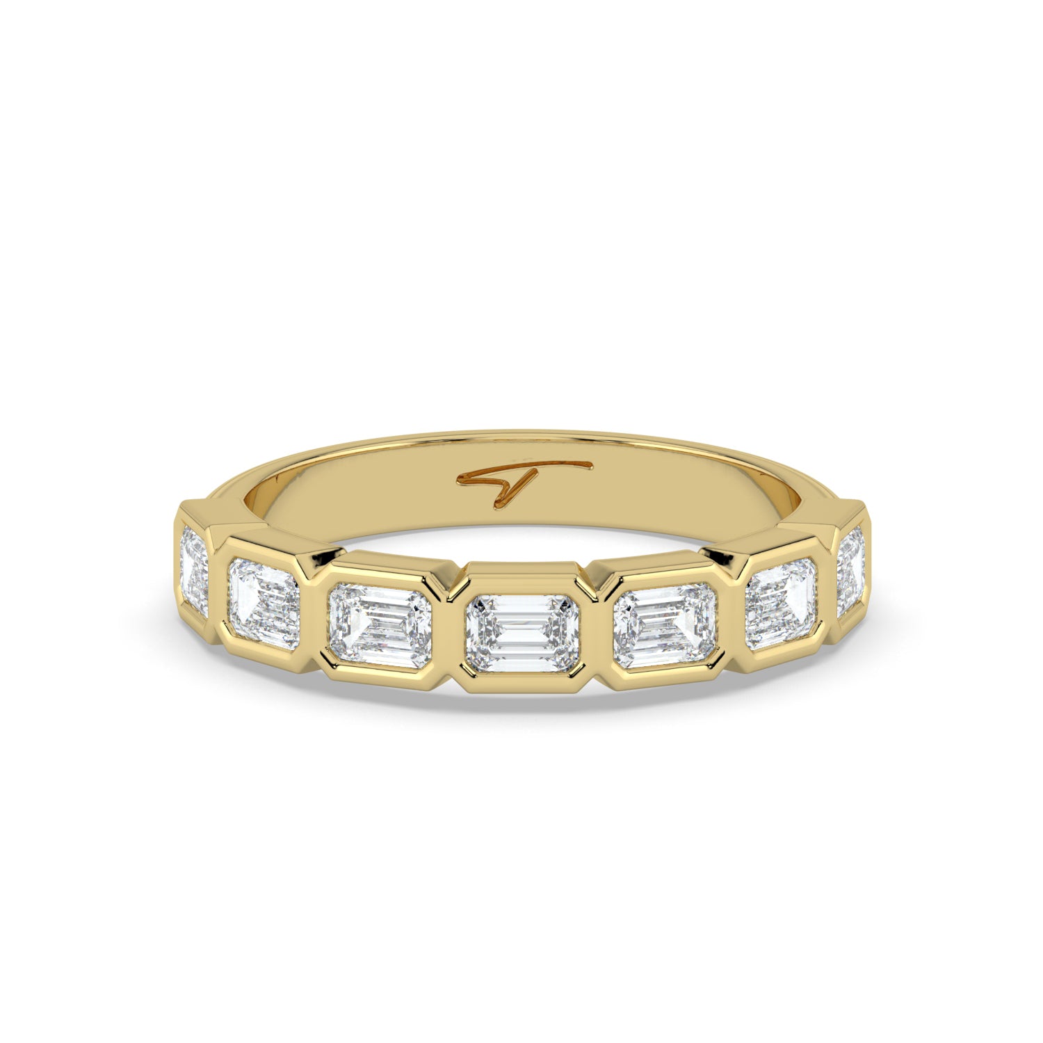 The Sara Ring - East West Emerald Bezel Set Half Eternity Band