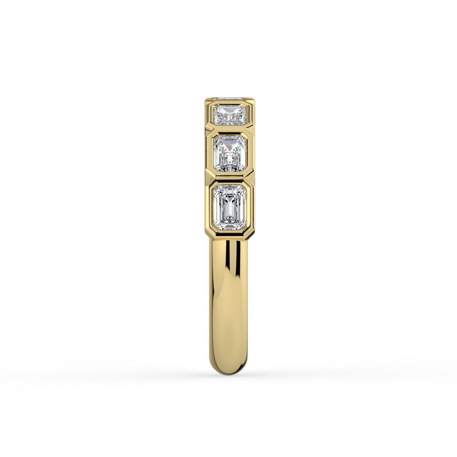 The Sara Ring - East West Emerald Bezel Set Half Eternity Band