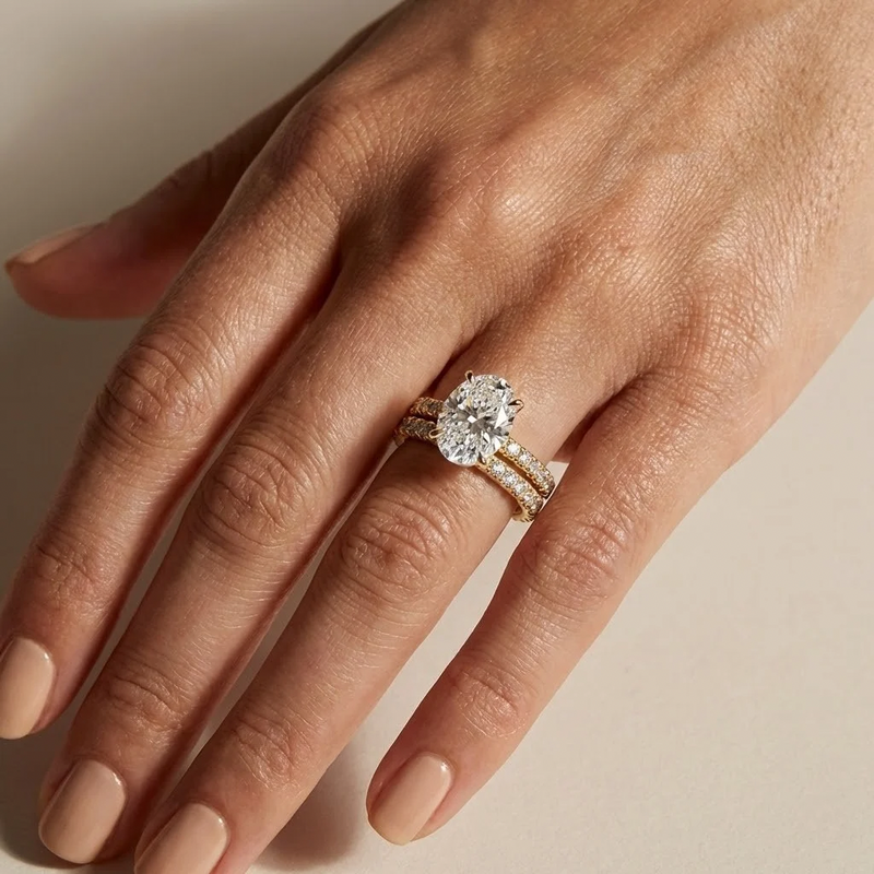 The Astra Ring – Oval Solitaire with Pavé Band in 14K White Gold – The Jewel Concierge