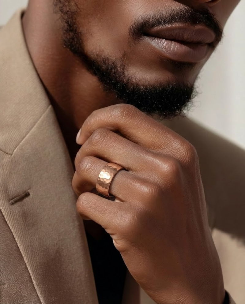 The Luca Ring – Hammered Men's Wedding Band – The Jewel Concierge