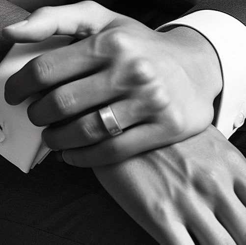 Men with wedding band on a dark background