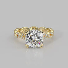 stunning braided band engaement ring with a colorloess 3.0ct lab grown cushion cut diamond