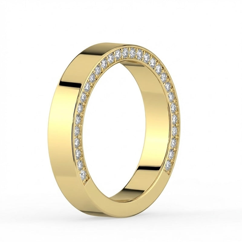 Danielle Ring — lab grown diamond flat wedding band with 3/4 pavé edges in gold — The Jewel Concierge